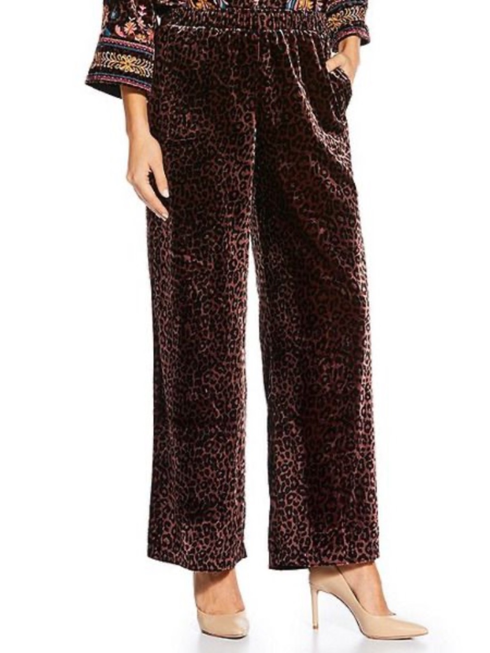 JOHNNY WAS Coordinating Leopard Print Velvet Wide Leg Pants Misty Leopard Sz XXL